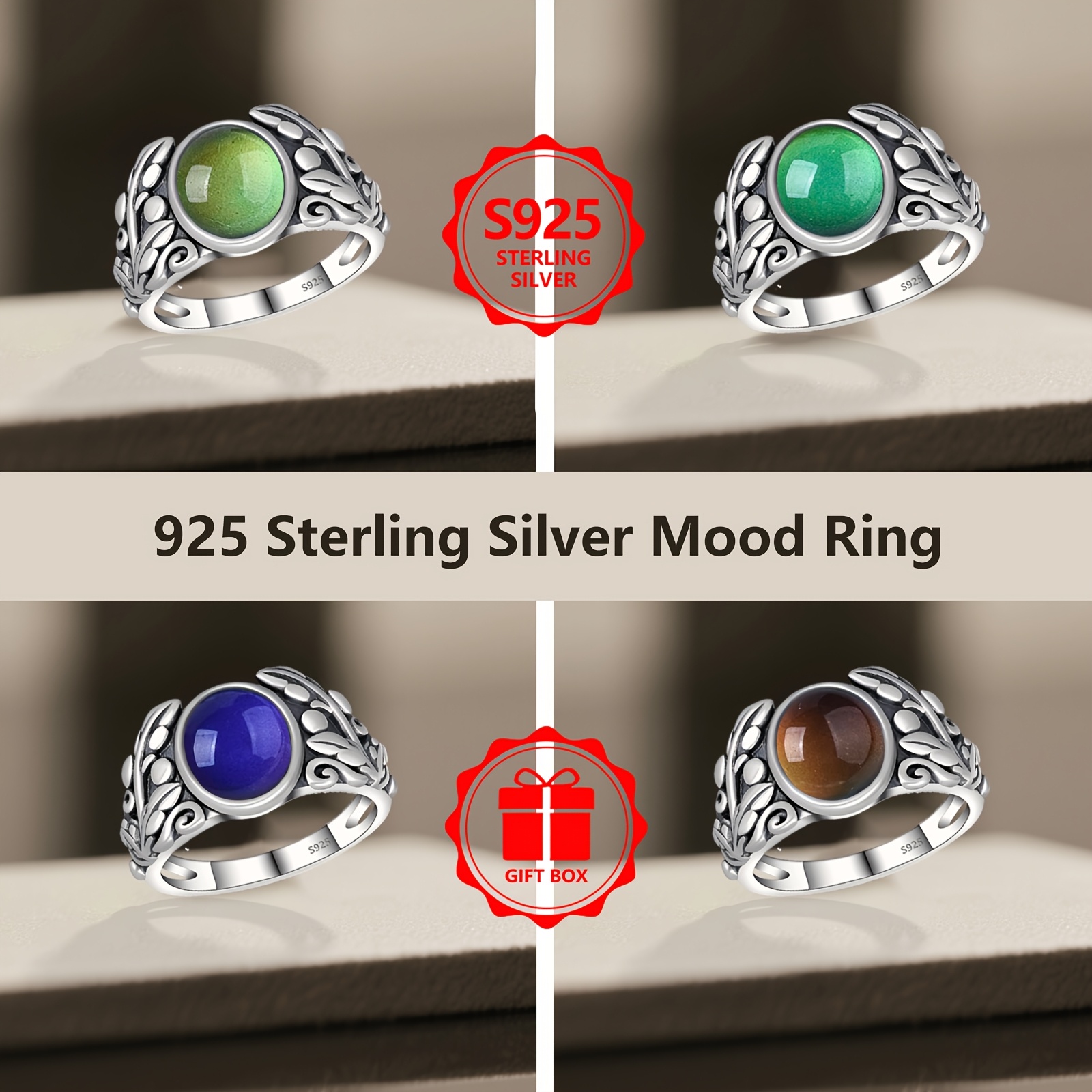 925 Silver Women's Statement Ring Temperature Sensitive Changing